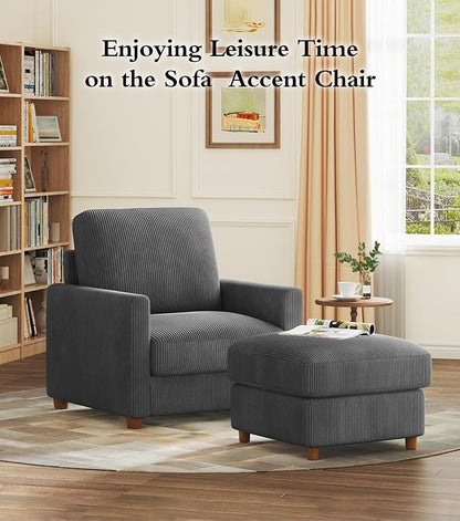 Kidirect 35.5in Oversized Accent Chair, Easy to Assemble Living Room Chairs, Corduroy Reading Chair for Bedroom, 22.5in Deeper Seats Accent Chairs for Living Room, Comfy Armchair Reading Nook, Grey
