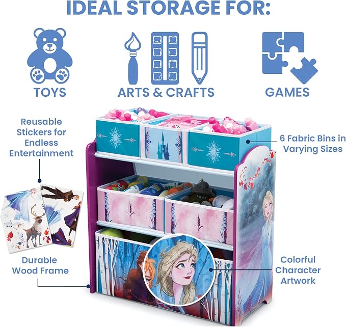 Disney Frozen II 6 Bin Design and Store Toy Organizer by Delta Children, Greenguard Gold Certified