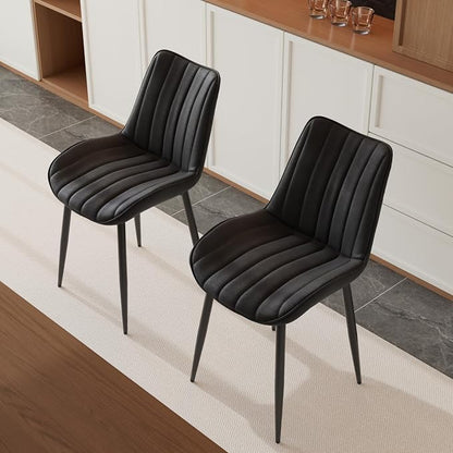 VECELO Dining Chairs Set of 2, Velvet Fabric & Metal Frame, Mordern Style for Kitchen, Living Room,Offcie, Black