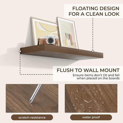 RICHFOCUS 28Inch Floating Shelves for Wall 2 Pack Shelves for Bedroom|Kitchen|Bathroom|Laundry Room Rustic Wood Wall Mounted Shelf with Invisible Brackets for Books|Storage|Decor, Walnut