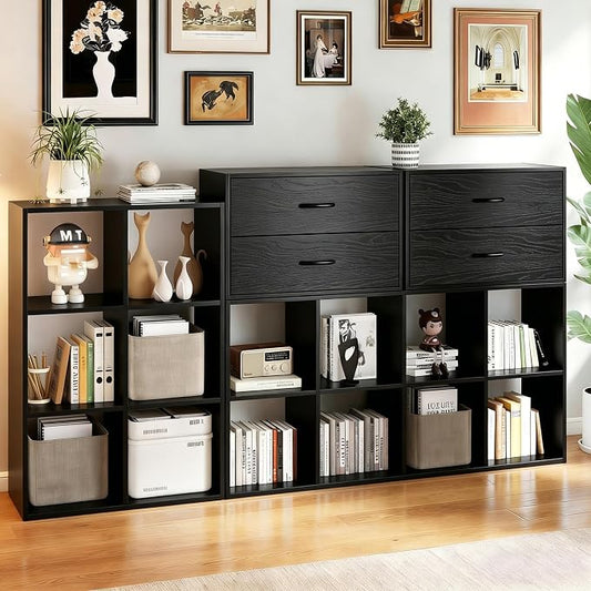 PrimeZone 2 Wood Drawer for Closet Storage: Black Stackable Short Closet Dresser for Clothes Organizer - Modular Chest Cabinet for Closet Bedroom Dorm Wardrobe Nursery