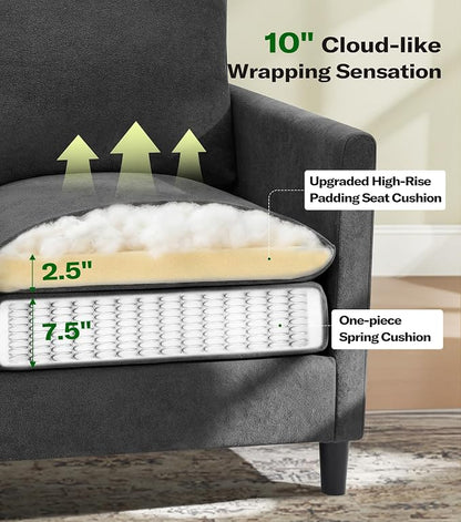 Welzona 3-Layers Cloud Accent Chair, 33" Reading Chair for Bedroom, Living Room - Tool-Free Assembly with Teddy Fabric Couch Chair - Grey - Arm Chairs - Removable Washable Covers - 450lb Capacity