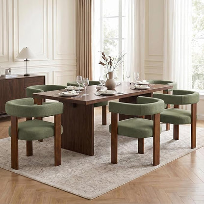Usaint Wooden Barrel Dining Chairs Set of 2, Mid-Century Modern Upholstered Dining Room Chairs with Walnut Wood Legs and Loop Back, Comfy Accent Arm Chair for Dining Room, Kitchen, Living Room, Green