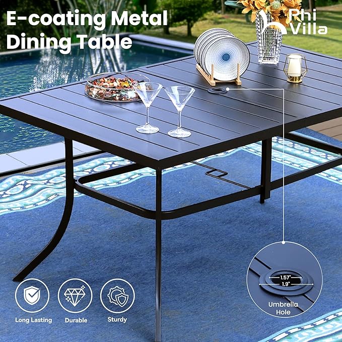 PHI VILLA 8 Piece Patio Dining Set with 13ft Patio Umbrella (Orange Red), 6 Outdoor Swivel Dining Chairs & 1 Large Metal Dining Table for Deck Lawn Garden (No Umbrella Base)