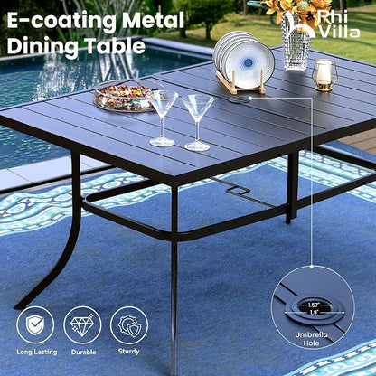 PHI VILLA 8 Piece Patio Dining Set with 13ft Patio Umbrella (Orange Red), 6 Outdoor Swivel Dining Chairs & 1 Large Metal Dining Table for Lawn Garden Backyard (No Umbrella Base)