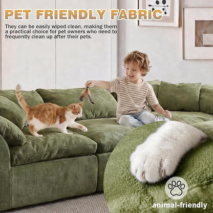 110" Boneless Cloud Couch Sectional for Living Room, Oversized Modular L Shaped Sofa with Ottoman, Deep Seat Chenille Sectional Couch for Cloud-Like Comfort (OliveGreen)