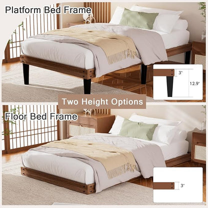 Yumori 12.9 Inch Minimalist Style Twin XL Size Bed Frame, Wood Platform Bed with Wood Slat Support, No Box Spring Needed, Easy Assembly, Walnut