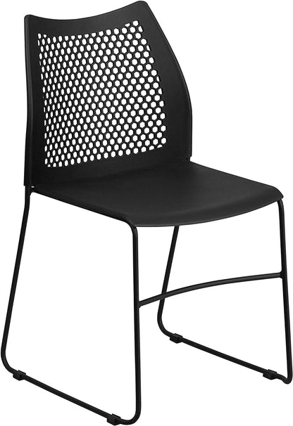 Flash Furniture HERCULES Series 661 lb. Capacity Black Stack Chair with Air-Vent Back and Black Powder Coated Sled Base