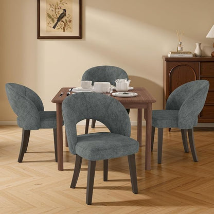 Dining Chairs Set of 4, Mid Century Modern Dining Chairs with Solid Wood Legs, Curved Back Kitchen Chair Farmhouse Side Upholstered Chairs for Kitchen Dining Room, Gray
