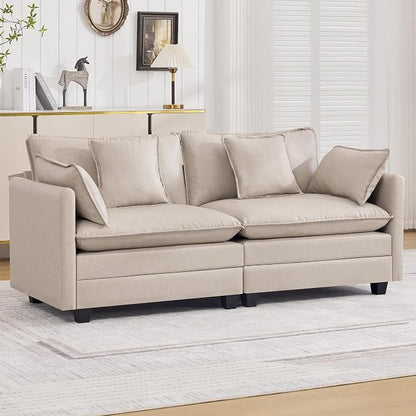 76'' Cloud Deep Seat Loveseat, Upholstered Leather Modular 2-Seats Sectional Sofa Couch, Modern Comfy Settee Loveseat for Living Room Set, Small Apartment, Leather Beige