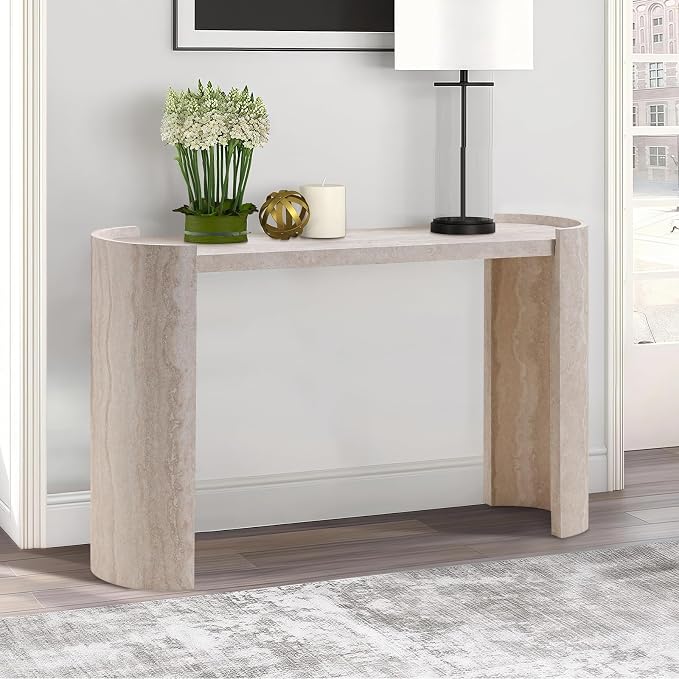 LKTART 53" MDF Console Table for Entryway, Narrow Entryway Table with Faux Mars Marble Pattern, Couch Table Behind Sofa with Curved Legs for Living Room Hallway Foyer