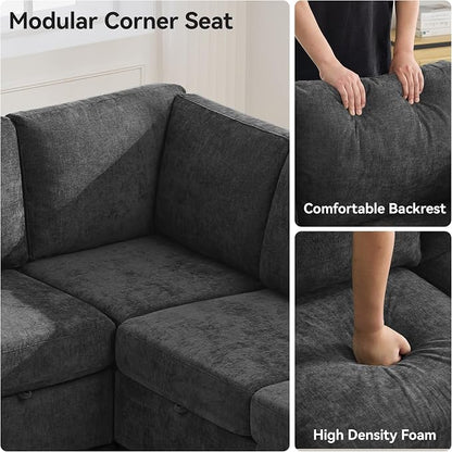 127'' Oversized U Shaped Modular Sofa, Sectional Couches with Storage for Living Room, Modern 9 Seater Cloud Sectional Couch with Movable Ottoman, Chenille Dark Grey
