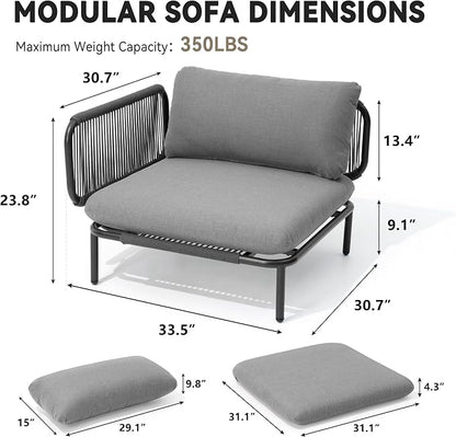 Crestlive Products Outdoor Patio Furniture Set, 4 Seater Modular Oversized Patio Conversation Set with Cushions, Modern Metal Sectional Outdoor Couch for Backyard, Deck, Porch, or Poolside, Dark Grey