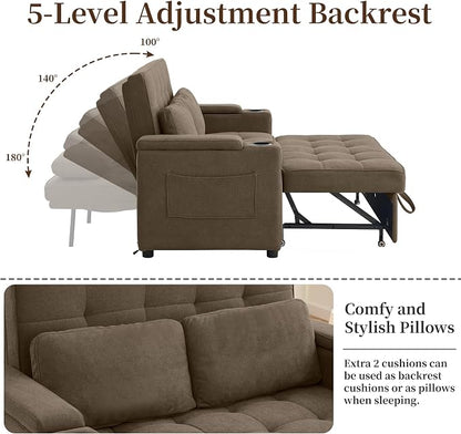 Korser 55.5'' 3-in-1 Convertible Sofa Bed, Pull Out Couch with 5-Position Adjustable Backrest, Loveseat Sleeper Sofa for Small Spaces, Sofa Couch with Cup Holders for Living Room, Office, Chenille