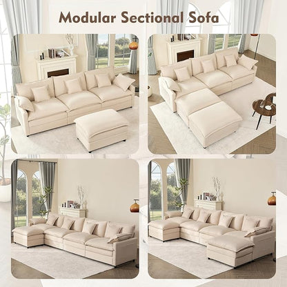 GOSUHI 108" U-Shaped Modular Cloud Couch, Deep Seat, Linen Beige | Cloud Comfort, Couches for Living Room, Removable & Machine-Washable Covers, Movable Ottoman, Modular Sectional Sofa