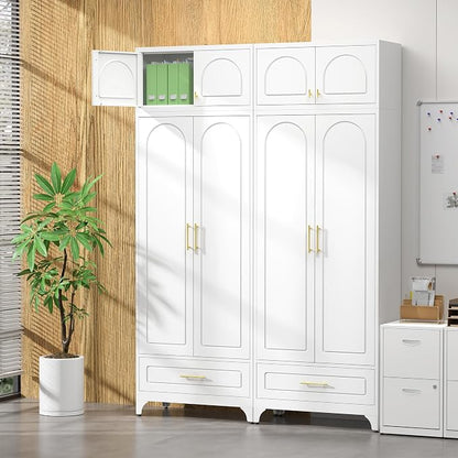 SteeLoong Kitchen Pantry Cabinet，90" Storage Cabinets with Doors and Shelves,Metal Pantry Cabinet with Drawers,White Kitchen Cupboard for Livingroom,Pantry, Bathroom