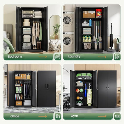 Letaya Metal Storage Cabinets Locker with Lock Door, 72'' Clothing Coat Steel Storage Freestanding Wardrobe for Office, Home, School, Employee,Gym,Fire Department (Black)