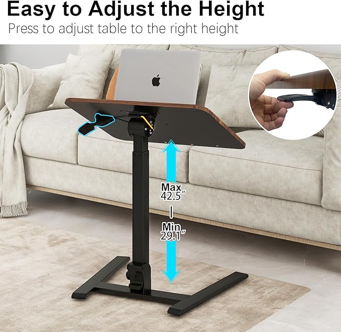 PUNCIA 25" Mobile Folding Desk, No Assembly Required Pneumatic Sit-Stand | Adjustable Height Laptop Table, 0-90° Tilt Top Computer Cart for Home Office, Small Space, Bedroom and Dorm, Retro