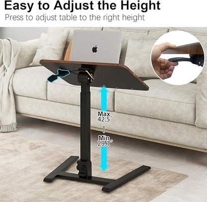 PUNCIA 25" Mobile Folding Desk, No Assembly Required Pneumatic Sit-Stand | Adjustable Height Laptop Table, 0-90° Tilt Top Computer Cart for Home Office, Small Space, Bedroom and Dorm, Retro