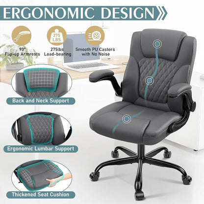 Leather Office Chair, PU Home Computer Desk Chairs with Ergonomic Back Support, 360°Swivel Free，Small Gaming Chair with Wheels and Adjustable Armrests, for Short People Use