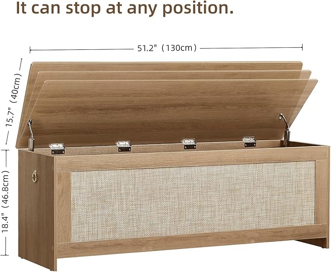 51.2" Storage Chest Extra Large,Storage Bench with 2 Safety Hinges,Wooden Shoe Bench,51.2x15.7x18.3 Inch,Easy Assembly,Storage Bench for Bedroom,Living Room,entryway(Cherry Brown)