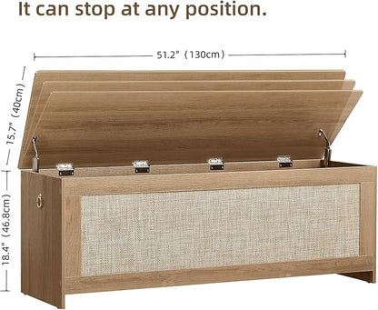 51.2" Storage Chest Extra Large,Storage Bench with 2 Safety Hinges,Wooden Shoe Bench,51.2x15.7x18.3 Inch,Easy Assembly,Storage Bench for Bedroom,Living Room,entryway(Cherry Brown)