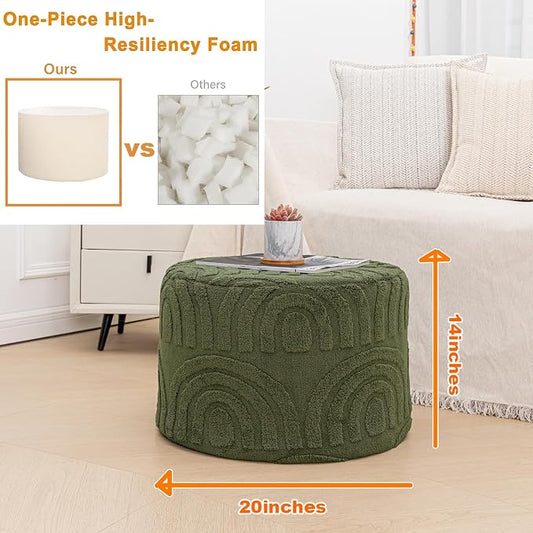 Asuprui Supportive Boucle Pouf Ottoman Foot Rest Elevate Your Living Room Decor with Lightweight Pouf Filler Modern Foam Stuffed Poof Perfect to Rest Your Feet (Deep Green, 20x20x14 Inches)