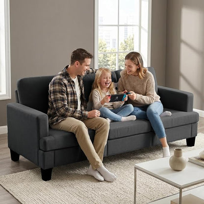 Modern 3 Seater Sofa for Living Room with Soft Deep Seats, Sofa 3 Seater in Linen, Upholstered Apartment Sofa with Armrests, Comfy Cozy Sofas for Bedroom (Linen, Dark Grey)