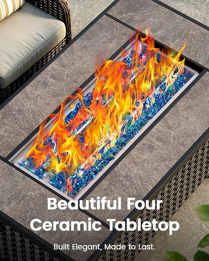 Ciays 43″ Fire Pit Table, Outdoor Propane Fire Pit Table with Premium Ceramic Tabletop, Glass Wind Guard, Lid, Glass Rock, 50,000 BTU CSA-Certified Gas Fire Pits for Outside Patio, Party, Deck