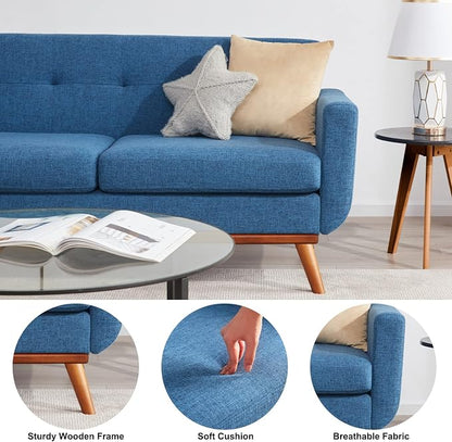Kingfun 65" W Loveseat Sofa with Ottoman Coffee Table, Mid Century Modern Decor Love Seat Couches and Ottoman with Storage for Living Room, Button Tufted Upholstered Love Seats Furniture Set, Blue