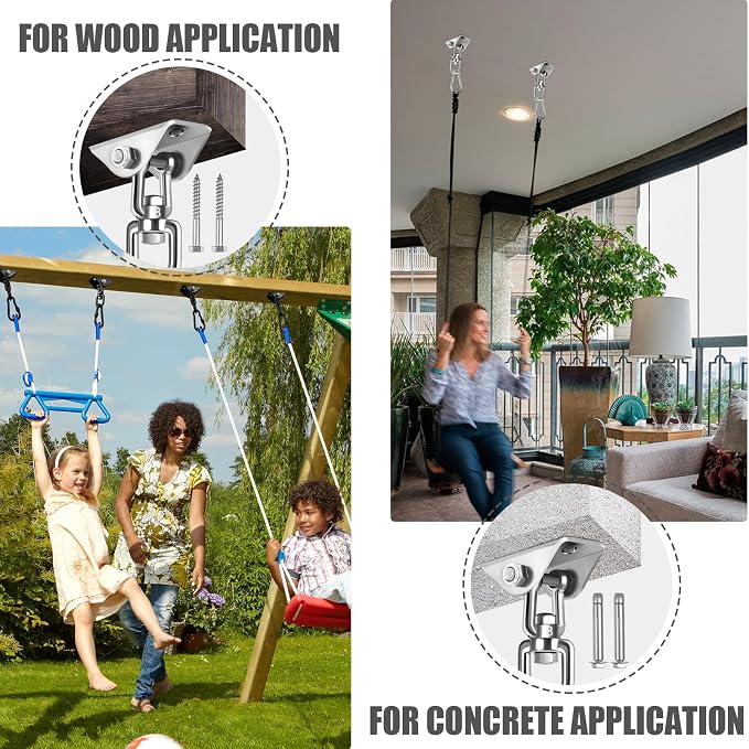 Hammock Hanging Kit, 2 Pack Hanging Chair Hardware 360°Rotating Hammock Hooks Heavy Duty, Hammock Chair Hanging Kit & Swing Ceiling Hook Snap for Hammock Chair,Heavy Bag,Seat,Yoga,Gym,1000 lb Capacity
