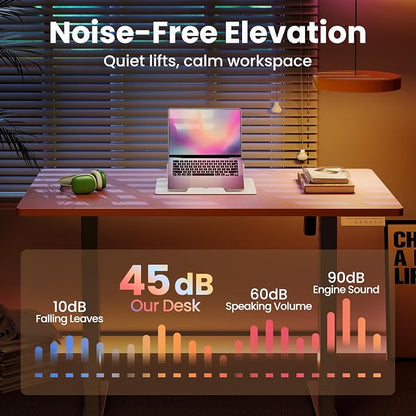 HUANUO Electric Standing Desk, 55" x 28" Height Adjustable Desk, 4 Memory Height Settings, Sit to Stand Up Desk for Home Office, with Headphone Hook, Cable Manager, Pink