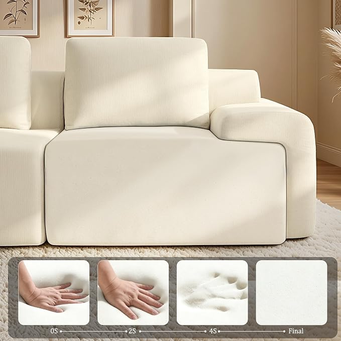 122" L Shaped Oversized Boneless Couch, Comfort Cloud Sectional Couches for Living Room, Modular Sofa High Back & Extra Deep Seat, No Assembly, Chenille (Warm White, 122 inch-L Shaped（3+1）)