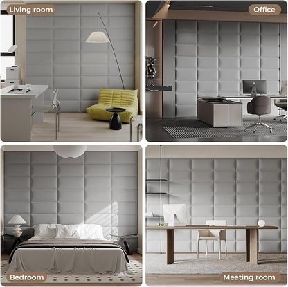 Modern Light Gray Linen-Upholstered Headboard 24x12 Inch 9-Panel Set - Soft Padding for Queen Beds, Easy-Clean Linen Fabric