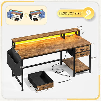 DurayLoly 48" Small Gaming Desk with Remote Control RGB Light for Teen Gamer,10m Full-Color Strip with Wireless Remote,20 Dynamic & 20 Lighting Modes, Effortless Control to Level Up Your Gaming Vibe