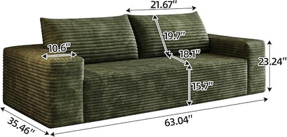 JINGLING 63" Small Couches for Small Spaces, Comfy Boneless Couch in a Box, Love Seat Compressed Sofa for Living Room Bedroom, Apartment Furniture, No Assembly, Corduroy, Green