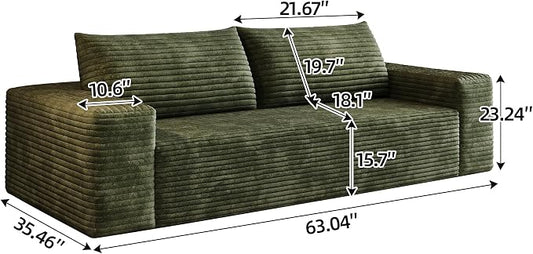 JINGLING 63" Small Couches for Small Spaces, Comfy Boneless Couch in a Box, Love Seat Compressed Sofa for Living Room Bedroom, Apartment Furniture, No Assembly, Corduroy, Green