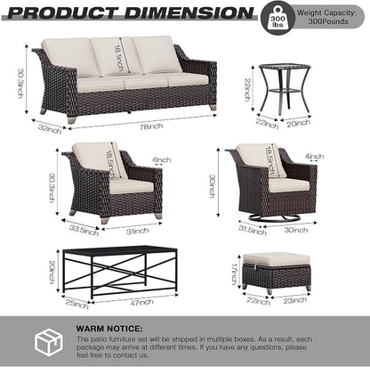 Joyside Wicker Patio Furniture Sets, 3 Pieces Upgraded Large Size Outdoor Furniture with 2 Patio Swivel Chairs and 1 Side Table, Thick Cushions, Wide Armrest