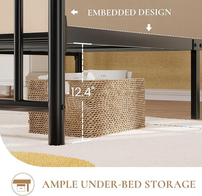 SHA CERLIN 14" Twin Size Metal Platform Bed Frame/Victorian Headboard and Footboard/Steel Slats Mattress Foundation for Storage/No Box Spring Needed/Noise Free/Black