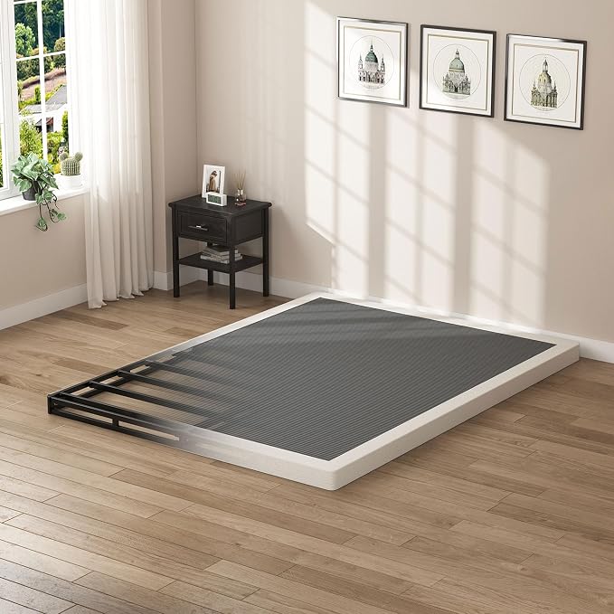 SHOANED King Size Box Springs - 3 Inch Low Profile Mattress Foundation No Noise Heavy Duty Metal Basics Bed Base with Clean Fabric Cover, Easy Assembly