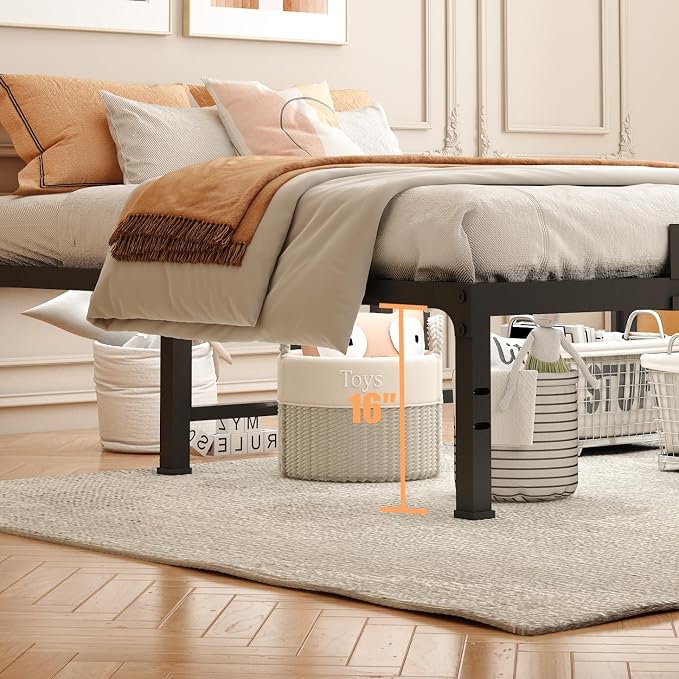 FUIOBYVV Queen Bed Frame 18 inch Heavy Duty Metal Platform Bed Frame Queen Size Support Up to 3500 lbs,No Box Spring Needed/No Shaking/Steel Slat Support/Noise Free/Easy Assembly