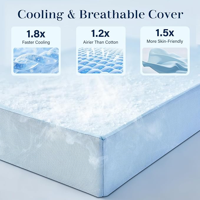 Lazyzizi Cooling Folding Mattress,6 Inch Foldable Mattress with Memory Foam Cold & Breathable Fabric Cover,Trifold Floor Guest Murphy Bed for Camping, RV
