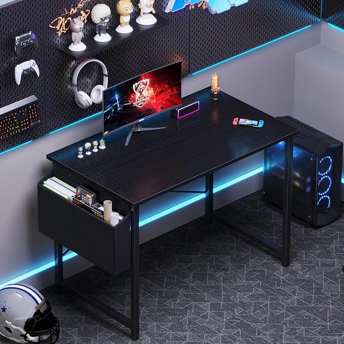 OLIXIS Small Computer Desk, 40 Inch Home Office Desks, Writing Study Craft Work Gaming Table, Computer Workstation for Bedroom Small Spaces with Storage Bag, Black