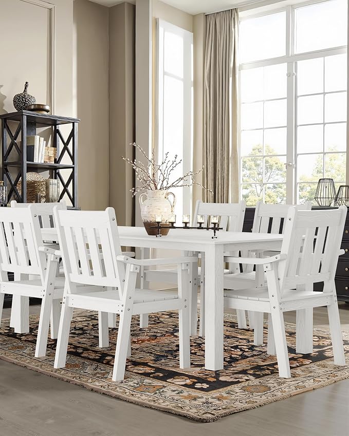 YEFU HIPS Patio Table Set: 10 Piece Outdoor Table and Chairs Dining Furniture Set with Umbrella Hole - White Modern Plastic Dining Sets 8 Person for Outside Deck with Metal Aluminum Frame