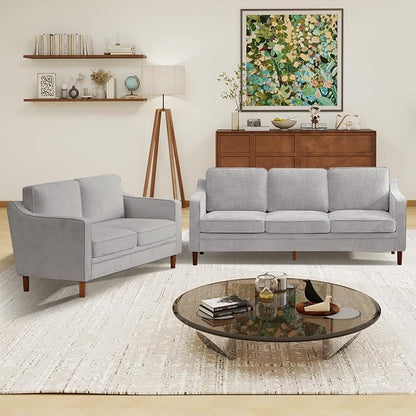 Kingfun Couch Sets for Living Room, 3 Seater Couch and Loveseat, Mid Century Modern Sofa Set, Chenille Couch with Solid Wood Frame for Bedroom