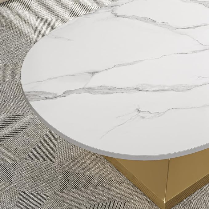 51.2-Inch Modern Oval Marble Coffee Table with Sturdy Gold Stainless Steel Base - Elevate Your Living Room with Style & Luxury, Scratch-Resistant & Easy Assembly.