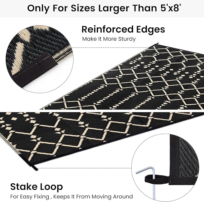 Smiry Outdoor Rug 9x12 ft, Waterproof Reversible Plastic Straw Rugs, Boho Outdoor Area Rug, Outside Floor Mat for Patio, Backyard, Deck, Picnic, Beach, Camping, Beige