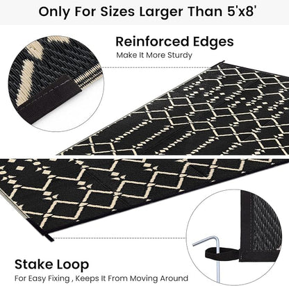 Smiry Outdoor Rug 8x10 ft, Waterproof Reversible Plastic Straw Rugs, Boho Outdoor Area Rug, Outside Floor Mat for Patio, Backyard, Deck, Picnic, Beach, Camping, Beige