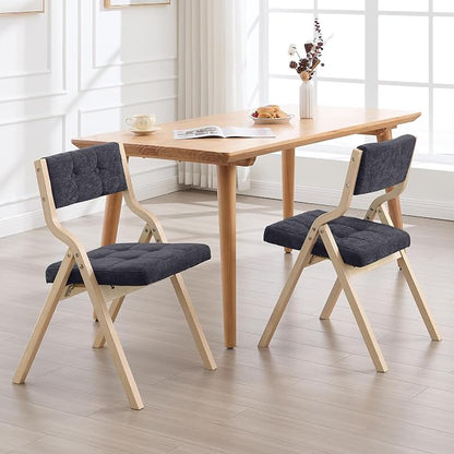 2-Pack Folding Dining Chairs with Cushion,Padded Foldable Dining Chairs,Portable Wooden Folding Chairs with Tufted Buttons Seat for Dining Rooms Kitchen Wedding and Party Indoor Darkgrey