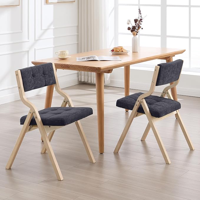 4-Pack Folding Dining Chairs with Cushion,Padded Foldable Dining Chairs,Portable Wooden Folding Chairs with Tufted Buttons Seat for Dining Rooms Kitchen Wedding and Party Indoor Darkgrey